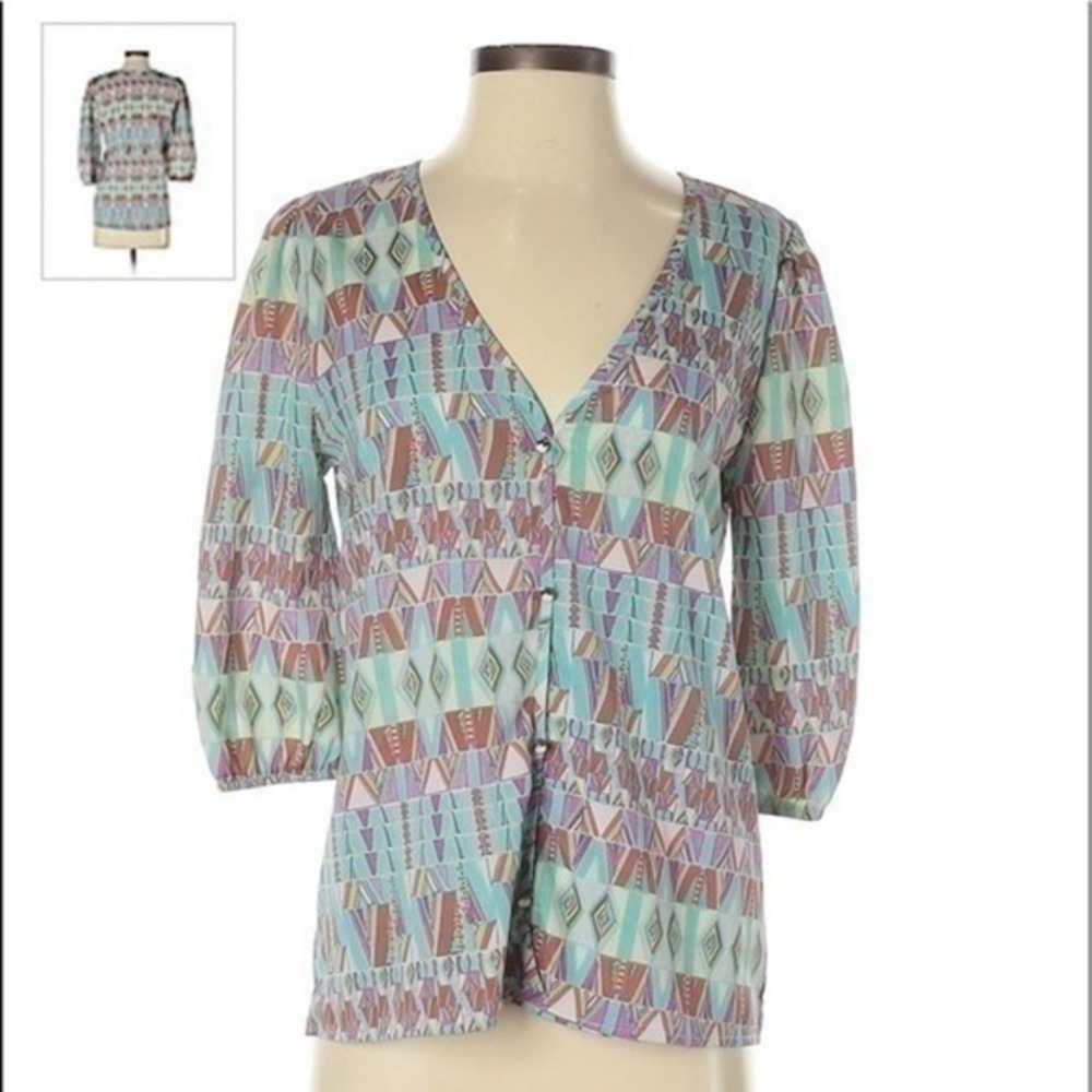 Everly Turquoise Print Blouse Size‎ M